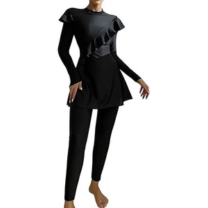 Traje de Baño Islámico Modesto para Mujer, Diseño Sólido con Estampado y Logotipo Frontal, Impermeable, Transpirable, de 2 Piezas, Burkini Musulmán - Product Image 3