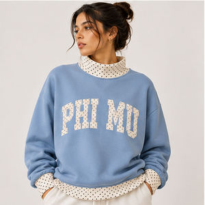 Phi Mu Manufacturer <b>Mock</b> <b>Neck</b> Cotton Fleece Sweatshirt Women Men Ladies Unisex Chenille Tackle Twill Applique Embroidery Sororit - Product Image 1
