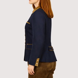 Navy Blue Mandarin Collar Shirt Jacket with Gold <b>Buttons</b> Slim Fit Regular Sleeve Winter Casual Wool Polyester Blend Embroidered - Product Image 3