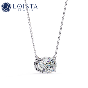 LOISTA Women's White Gold Round Brilliant Cut Diamond Pendant Necklace GIA Certified Classic Engagement Jewelry - Product Image 1