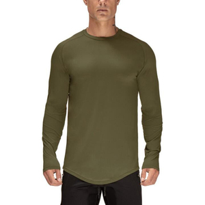 T-shirt Homme Col Rond Manches Longues Coupe Musclée Ourlet Courbé Blanc Uni Simple Tendance Qualité Supérieure Vente en Gros pour l'Extérieur - Product Image 5