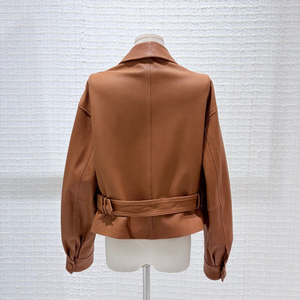 <b>Women's</b> PU Leather Motorcycle <b>Jacket</b> Turn-down Collar Full Sleeve Regular Length <b>Utility</b> Style Autumn Wear Knitted Waterproof - Product Image 6