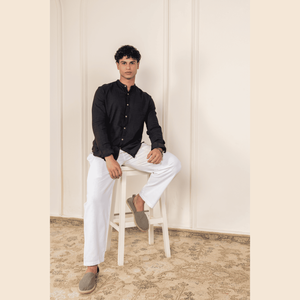Pantalones Casuales de Corte Recto para Hombre, Color Blanco Sólido, Mezcla de Algodón, Cómodos para Uso Diario, Cintura Elástica, Pantalones de Salón - Product Image 1