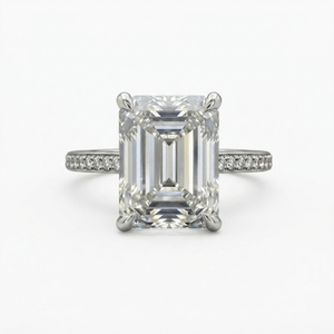 Beautiful 14k White Gold Diamond Engagement <b>Wedding</b> Band Ring Emerald Stones 1.09 CT Lab-Grown Diamond IGI Certified Party Gift - Product Image 1