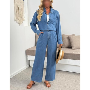 Débardeur en jean sans manches pour femme, col uni, coupe décontractée, longueur cheville, tissé délavé, imprimé numérique, style vintage - Product Image 5