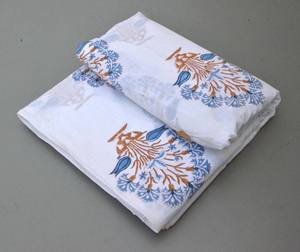 White & Blue Hand Block Printed Cotton Fabric with Traditional Floral Motif – Soft Breathable Indian Cotton by Yard - Product Image 2