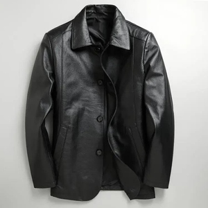 Veste d'hiver en cuir tendance pour homme, coupe ajustée, en cuir PU, style streetwear décontracté, marron, noir, en cuir de chèvre - Product Image 1
