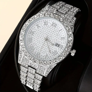 Ensemble de montres et bijoux de luxe pour hommes, montre-bracelet à quartz, collier à maillons cubains, bracelet, bague, pendentif croix 192050 - Product Image 2