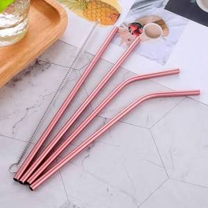 Rose Gold Metal <b>Drinking</b> <b>Straws</b> 4-Pack Reusable Bar Accessories Modern Style - Product Image 1