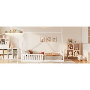 Letto a capanna in legno bianco per bambini, con recinzione, misura Twin Size. Arrivo previsto 27/2. - Product Image 5