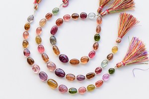 Perles de tourmaline multicolores naturelles, lisses et polies, perles de pierres précieuses en vrac pour la fabrication de bijoux, fournitures de pierres précieuses en gros - Product Image 4