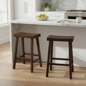 Tabouret de bar moderne en bois de caoutchouc massif rond - Tabouret haut pour la maison - Product Image 2