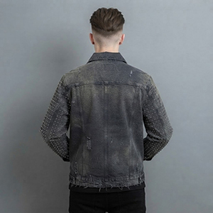 Veste en jean pour homme, sur mesure OEM, 100% coton, tissu denim 14 oz, lavage vintage avec impression laser, logo brodé personnalisé. - Product Image 5