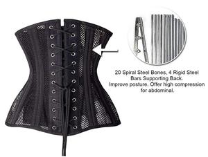 Corset gainant noir en maille pour femme, effet ventre plat, avec fermeture à agrafes, respirant, pour usage quotidien - Product Image 4