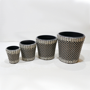 Modern Minimalist PP Wicker Flower Pots Set Black White Cross Weave Indoor <b>Planters</b> for Home Decor - Product Image 6
