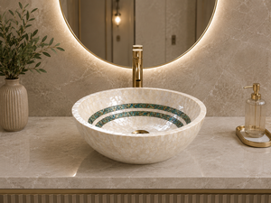 Modern Eco-Friendly Round Mother of Pearl Mosaic Sink with <b>Abalone</b> <b>Shell</b> Artwork for Bathroom Vanity Countertops - Product Image 2