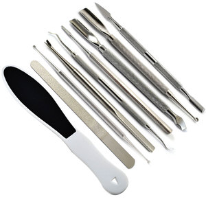 Kit professionnel de 9 outils de manucure en acier inoxydable, double usage, réutilisable, avec repousse-cuticules et cuillère de nettoyage des ongles - Product Image 1