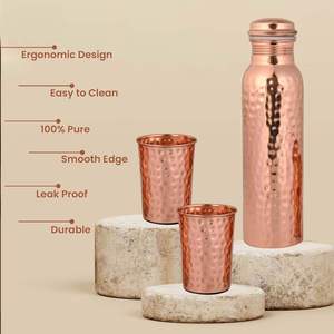 Copper Water Bottle With Matching Glass Set Handcrafted Beverage Kit Traditional Drinkware Luxury <b>Table</b> Gift OEM Wholesale - Product Image 4