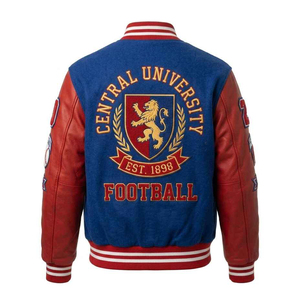 Veste de baseball vintage rouge et bleue pour homme, 100% laine, avec broderie de patchs en chenille, style varsity. - Product Image 2