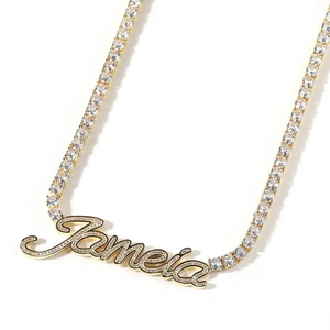 Alesia <b>Name</b> Pendant <b>Necklace</b> Rhodium Plated Cubic Zirconia Box Chain Classic Style For Unisex Jewelry - Product Image 2
