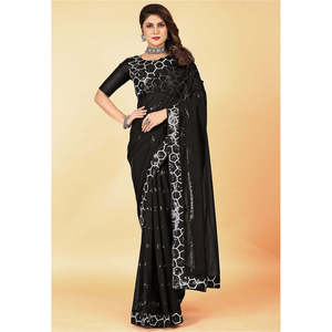 Saree de créateur avec paillettes brodées pour les fêtes et la carrière Vêtements de mariage élégants - Product Image 5