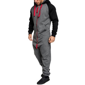 Pelele con capucha de lana ligero ecológico sólido de longitud completa de otoño e invierno para hombre, mono transpirable de manga larga con bolsillos - Product Image 5