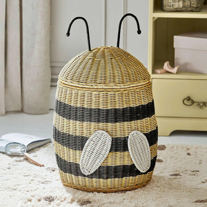Cesta de Almacenamiento de Mimbre con Forma de Abeja, con Tapa y Asas, para Guardar Juguetes de Niños, Diseño Animal Adorable, Cesta Tejida Natural - Product Image 3