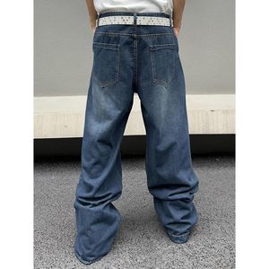ARZINEN INDUSTRY Jean en denim ample à jambe large pour homme, taille mi-haute, délavage effet neige, vintage, 100% coton, tissé uni, décontracté, séchage rapide - Product Image 3