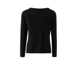 T-shirt décontracté noir à manches longues et col uni pour femme, coupe régulière, respirant, idéal pour l'automne, style oversize - Product Image 1