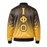 Blouson Bomber Homme Iota Phi Theta Marron Doré Dégradé avec Logo Brodé Lettres Grecques, Bouton Unique, Col Montant, Hiver Décontracté, Fraternité