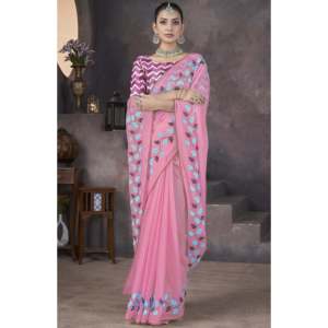 Designer Ethnic Saree with Beautiful Thread Embroidery Work - Product Image 5