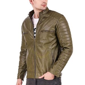Men's Genuine Leather Jacket Stand Collar Waterproof Eco-Friendly Outerwear Wholesale High Quality Zipper Leather Jacket - Product Image 3
