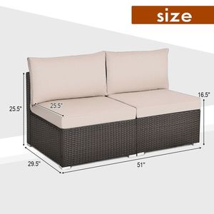 Set di divani da giardino in rattan senza braccioli, 2 pezzi, con 2 cuscini e 2 guanciali - Product Image 6