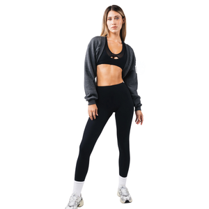 Shrug en polaire pour femme, noir chiné, ouvert sur le devant, court, pièce de superposition, doux, décontracté, athleisure, couverture légère - Product Image 3