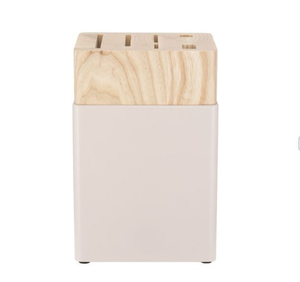 Ensemble de couteaux de cuisine à manche rose avec lames argentées, hachoir, ciseaux et bloc de rangement beige avec dessus marron clair pour la préparation des aliments - Product Image 4
