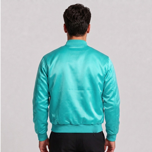 Chaqueta Bomber de Satén Turquesa para Hombre, Corte Regular, Cuello Camisero, Cierre de Botones, Color Sólido, Estilo Casual para Otoño - Product Image 3