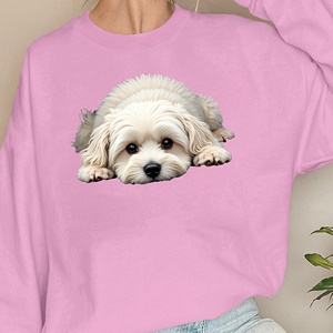 Sudaderas Casuales de Mujer con Estampado de Maltesa, Cuello Redondo, Tejido de Punto, 100% Poliéster - Product Image 3