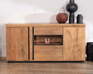 Midcentury Modern Solid Mango Wood <b>Sideboard</b> with Storage (3 Ft) LED Lighting Manish Art Handicrafts for Dining & Living Rooms - Product Image 4