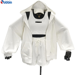 Conjuntos Deportivos Cortos de Otoño Estilo Hip Hop para Mujer, 3 Piezas, Chaqueta con Cremallera, Pantalones Cortos, 100% Algodón, Transpirable, de Secado Rápido, Ecológico, Manga Larga - Product Image 5