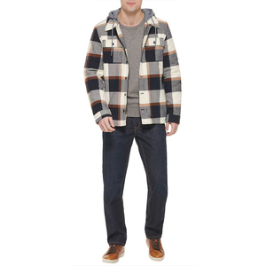 High Quality Casual <b>Checked</b> Hooded Flannel Shirt <b>Jacket</b> <b>Fleece</b> Lined Long Sleeve Winter Streetwear Front Logo Bulk Wholesale - Product Image 2