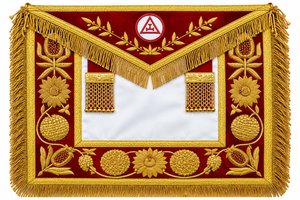 Badge maçonnique en cuir de luxe Royal Arch, brodé rouge, résistant à l'eau, carré avec rabat en V et aimant, avec franges dorées - Product Image 3