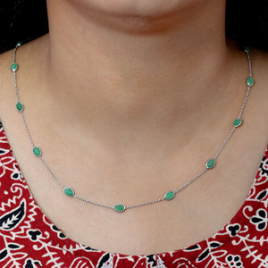 Wholesale 925 Sterling Silver Emerald Gemstone Necklace Elegant Oval Gemstone Chain Necklace <b>Gift</b> Jewelry for Women - Product Image 6