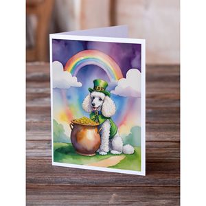 Whimsical St Patrick's Day Tarjetas de felicitación Diseño de caniche blanco Paquete de 8 tarjetas de nota de tamaño A7 en blanco 5x7 con sobres - Product Image 2