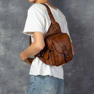 Bolso de Pecho y Hombro de Cuero Genuino Vintage para Hombre, Impermeable, con Cierre, Duradero, de Gran Capacidad, para Uso Diario, Negocios y Actividades al Aire Libre - Product Image 3
