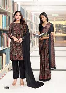 Sari en soie crêpe 6.30 Cut Saree - Product Image 5