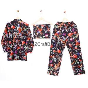 Ensemble de pyjama pour femmes en coton 100% luxueux et romantique, col en V, manches longues, motif floral, taille élastique, vêtements de maison confortables, parfaits pour toutes les occasions - Product Image 4