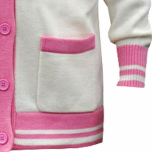 Cardigan classique en tricot pour femme, col en V, manches longues, rose et blanc contrastés, fermeture boutonnée sur toute la longueur, coupe classique, toutes saisons - Product Image 5
