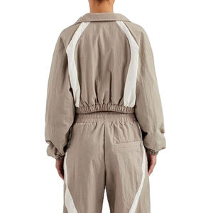Ensemble de survêtement ample pour femme, couleur unie, décontracté, printemps, fermeture éclair, poches latérales, respirant, léger, polyester - Product Image 3