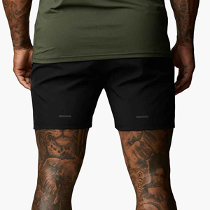 Shorts pour hommes noirs à séchage rapide, taille élastique, couleur unie, vêtements décontractés, 100% polyester avec poches - Product Image 2