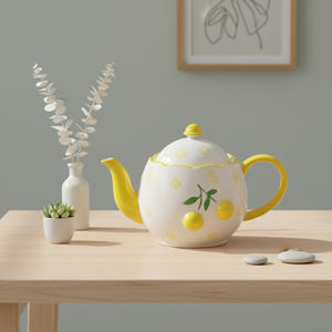 Théière en Porcelaine Fine de Qualité Supérieure 3460983B-1.0 NOUVELLE, Motif Citron Jaune & Spirale - Product Image 3